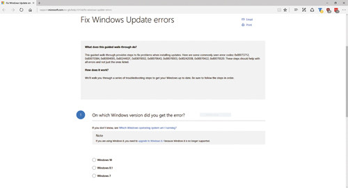 Страница исправления ошибок центра обновления