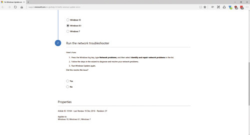 Страница исправления ошибок центра обновления для Windows 8.1