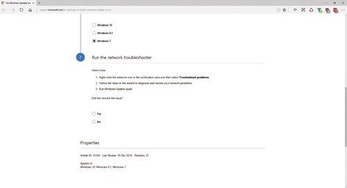 Страница исправления ошибок центра обновления для Windows 7