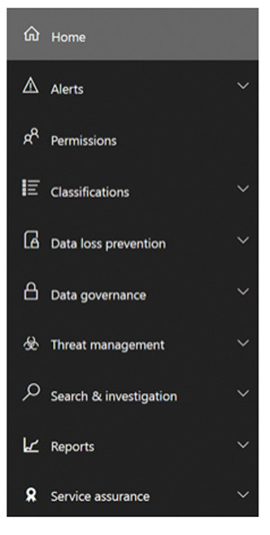 Основное меню центра безопасности и соответствия требованиям