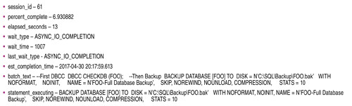 Результаты запроса после запуска команд DBCC CHECKDB и BACKUP