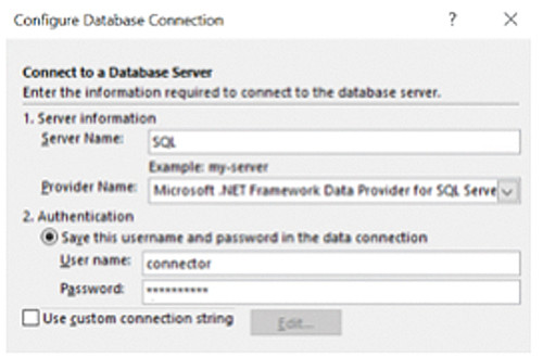 Ввод учетных данных сервера
