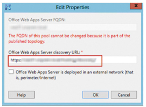 Указание адреса FQDN сервера Office Web Apps Server в построителе топологии Skype 2015 Topology Builder