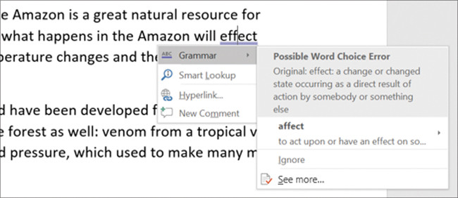 Редактор Word побуждает пользователя работать над текстом