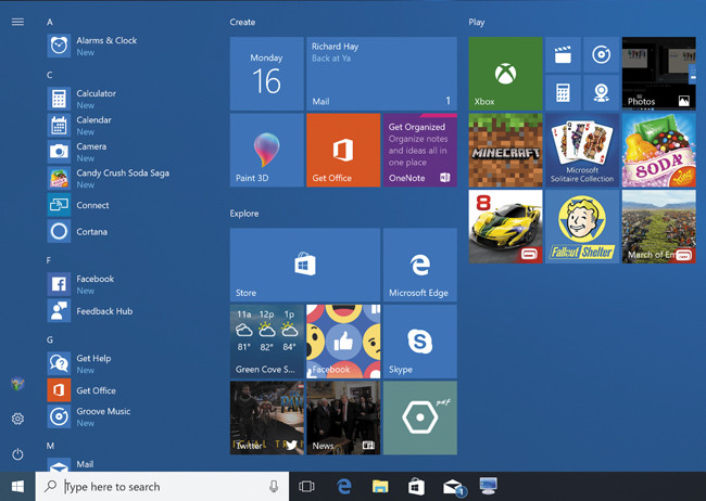 Стандартное цветное представление рабочего стола в обновлении Windows 10 Fall Creators Update