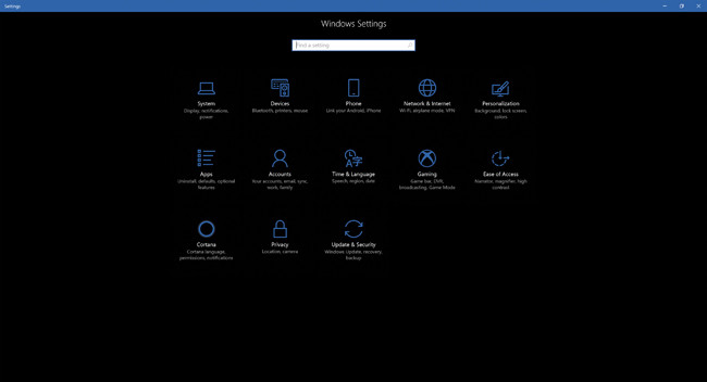 Приложение Windows Settings в обновлении Fall Creators Update системы Windows 10 Version 1709