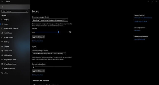 Звуковые настройки в Windows 10 Redstone 4 Build 17074