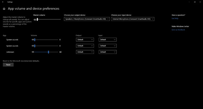 Настройки App Volume и Device Preferences Settings в системе Windows 10 Redstone 4 Build 17074