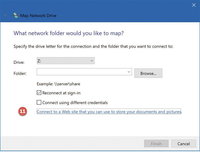 Запуск процесса подключения к сетевому диску