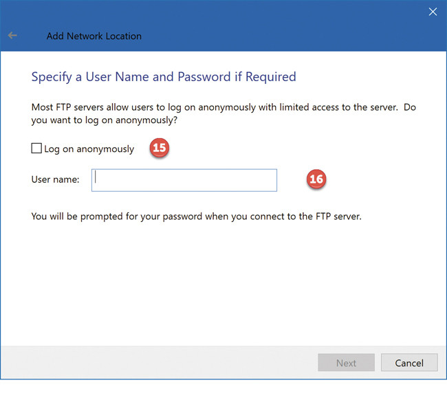 Флажок для анонимного доступа к FTP-серверу
