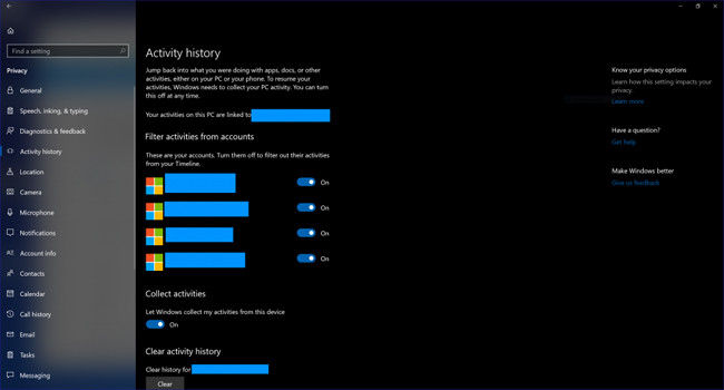 Настройка конфиденциальности данных в Timeline