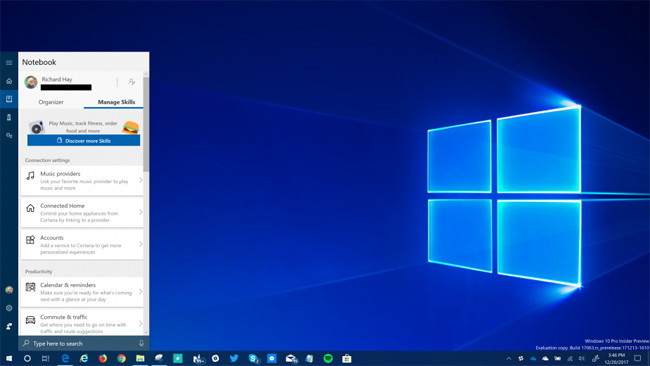 Обновленный интерфейс Cortana для мобильного компьютера