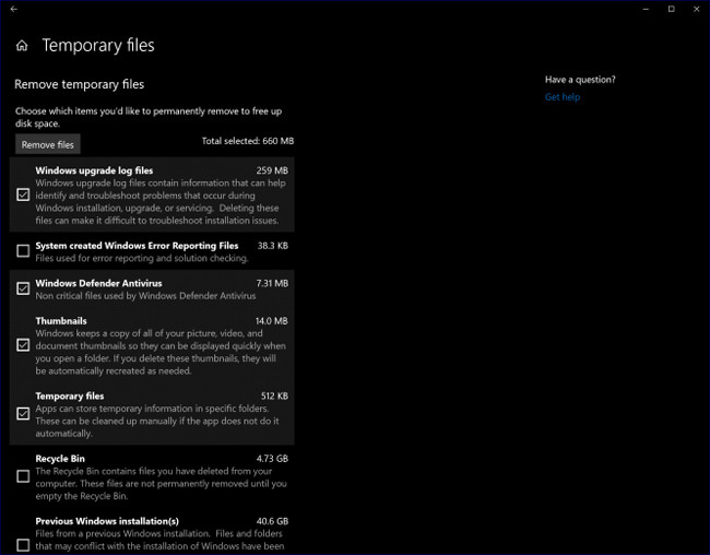 Типы временных файлов для очистки