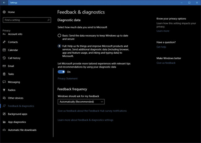 Уровень диагностических данных (базовый или полный)