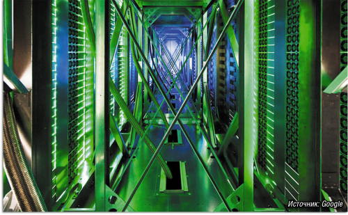 Рисунок 5. В своих ЦОД Google использует горячие коридоры — Hot Huts, сверху которых располагаются трубки с холодной водой.