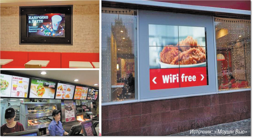 Рисунок 1. Пример инсталляции Digital Signage в сети быстрого питания KFC.