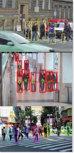 Рисунок 1. Современные подходы к задаче обнаружения и трекинга людей: выделение людей на изображении и их прослеживание по зонам наблюдения (tracking by detection), построение модели фона и поиск людей только в движущихся областях, которые еще не участвуют в трекинге.