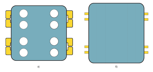 Рис. 3. Схема терминационного блока:  а —вид спереди; б — вид сверху