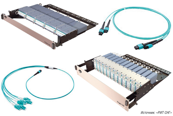 Рис. 2. Волоконно-оптические решения на основе кассетных полок и сборок с предустановленными коннекторами высокой плотности типа MPO