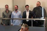 Слева направо: Матиас Ортманн, Финн Батато, Брам ван дер Корк, Ким Дотком, в суде 20 января