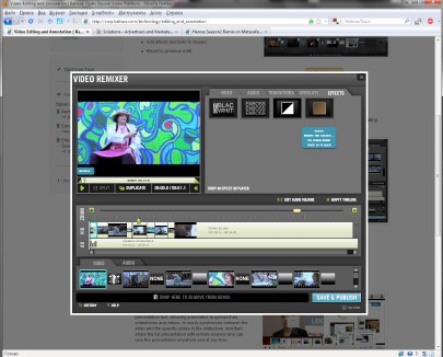 Редактор Kaltura Video Remixer предлагает хороший выбор эффектов и переходов для видеороликов