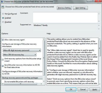 Экран 3. Настройки GPO для восстановления стационарных накопителей, защищенных средствами BitLocker