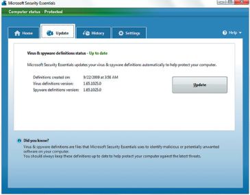 Настройка и использование Microsoft Security Essentials