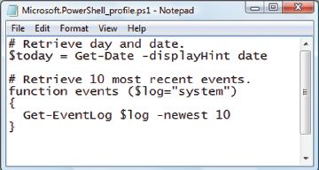 Экран 1. Добавление в файл профиля переменной $today и функции events