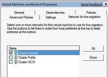 Экран 2. Трафик Live Migration настроен на сеть Cluster Internal